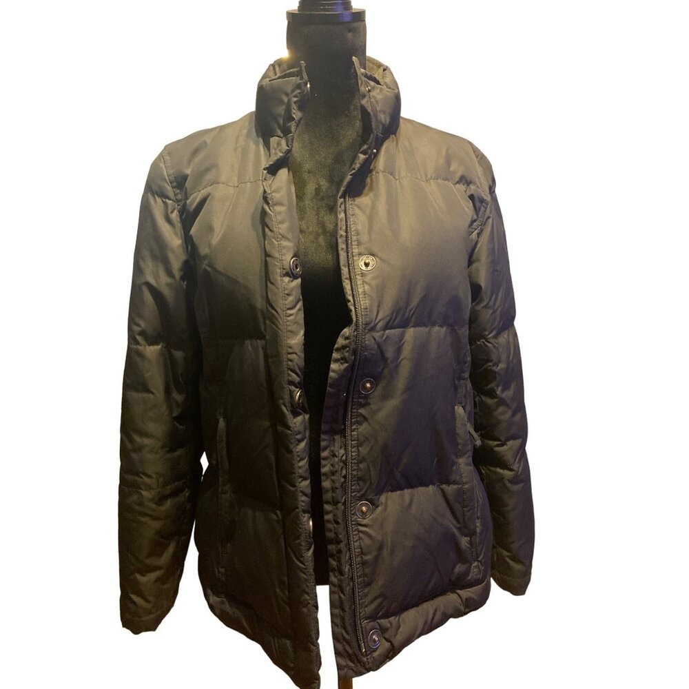 GAP Puffer Jacket Womens Sz M Black Heavyweight Down & Feather Fill Coat Winter